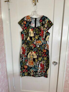 Grace Karin Frida Kahlo Multicolor Jungle Print Sheath Retro Midi Dress sz XL